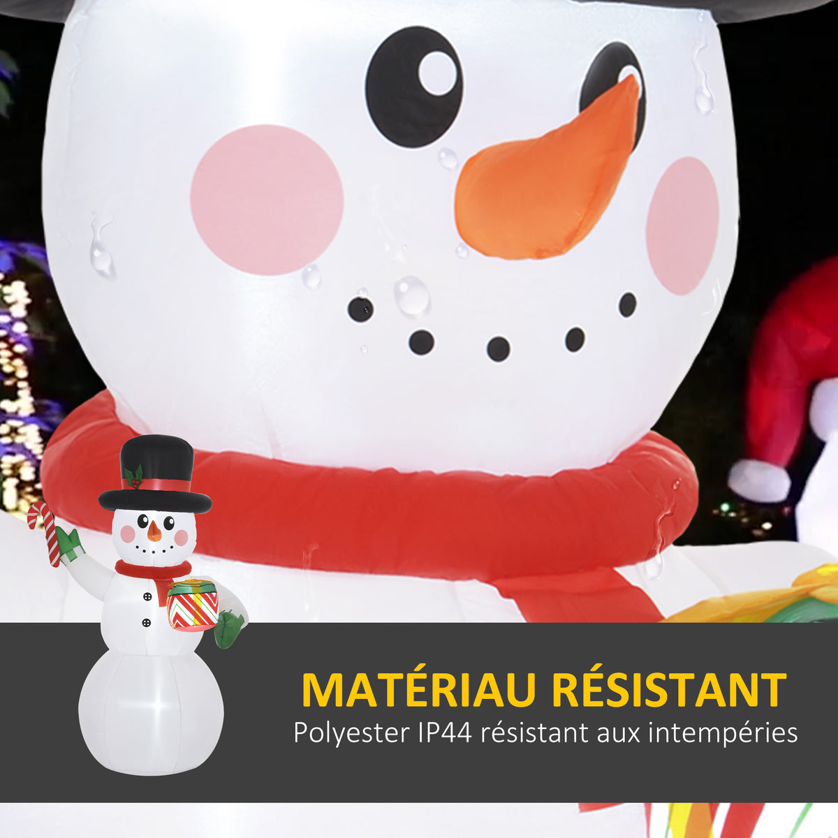 Bonhomme de neige gonflable de Noël de 180 cm avec lumières LED, matériel fixation et souffleur, intérieur et extérieur-4