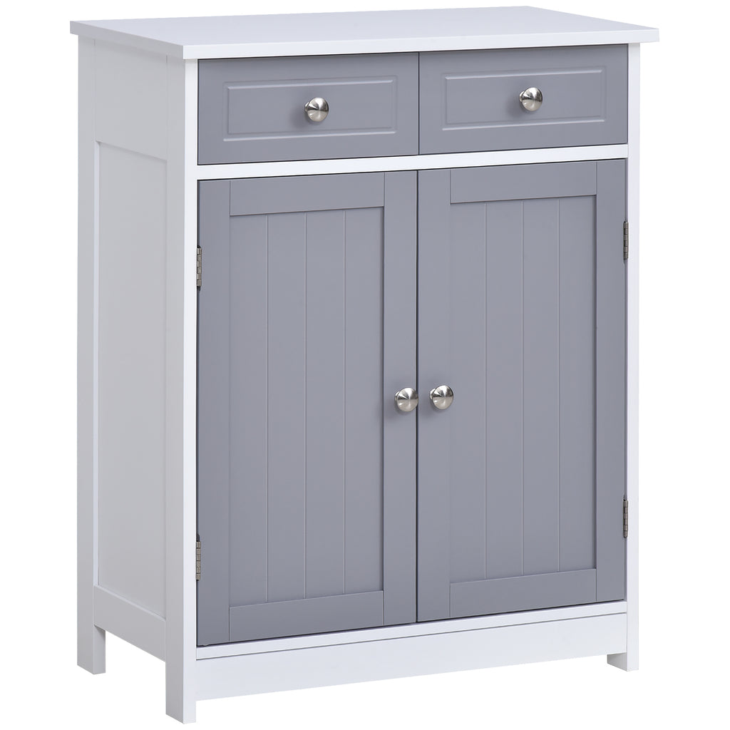 Meuble de salle de bain meuble de rangement 2 tiroirs placard double porte et étagère réglable 60 x 30 x 75 cm gris-0