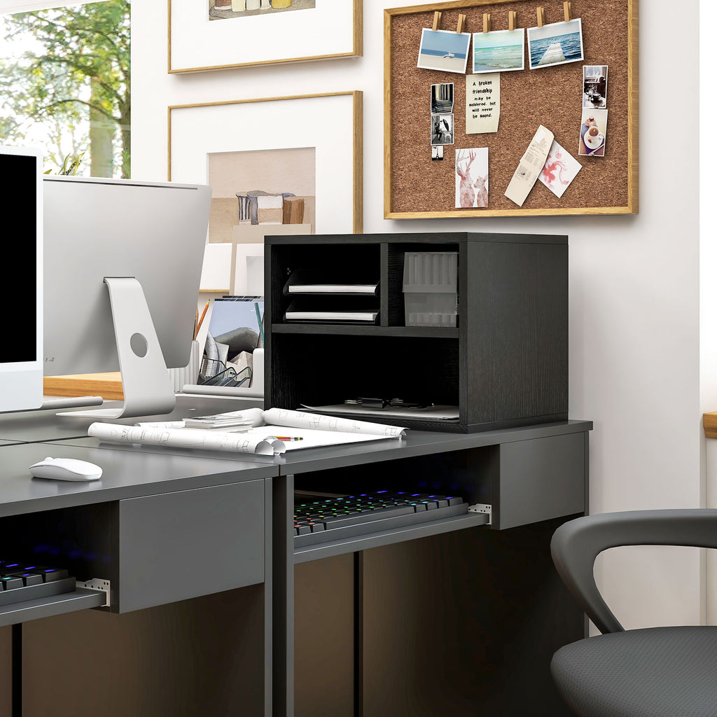 Support d'imprimante meuble de rangement bureau caisson 3 compartiments ouverts 40 x 30 x 36 cm noir-9