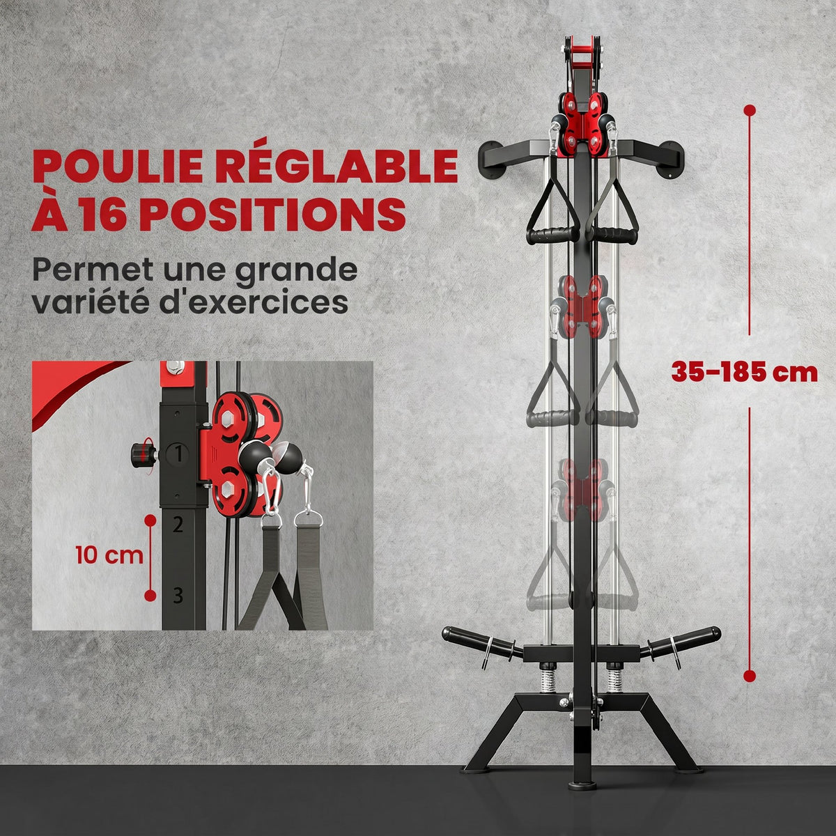 Station de Musculation à Poulie Machine à Câble LAT Fixation Murale Charge de Poids Personnalisable 85x68x210cm Noir-4