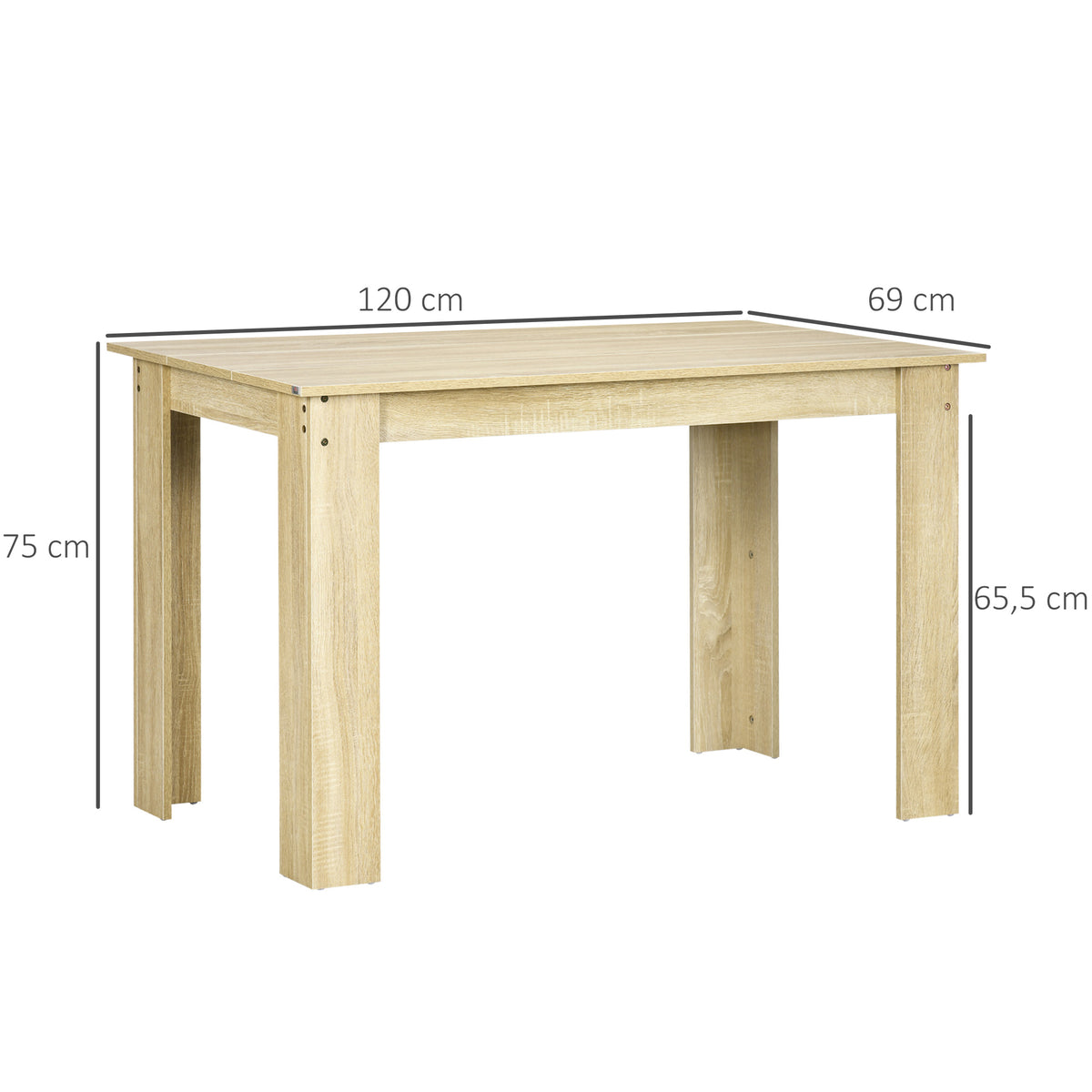 Table à manger table de cuisine design moderne avec grand plateau 2-4 personnes en bois dim. 120L x 69l x 75H cm chêne-2