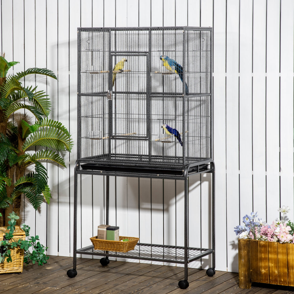 Cage à Oiseaux Portable avec 4 Mangeoires et 4 Perchoirs Pratique 81 x 48 x 162,5 cm Noir et Gris-9