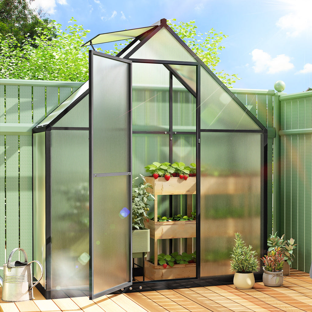 Serre de Jardin en Aluminium Polycarbonate, Montage Rapide, Fenêtre Réglable, Porte Battante, 170x58x195cm, Transparent-1