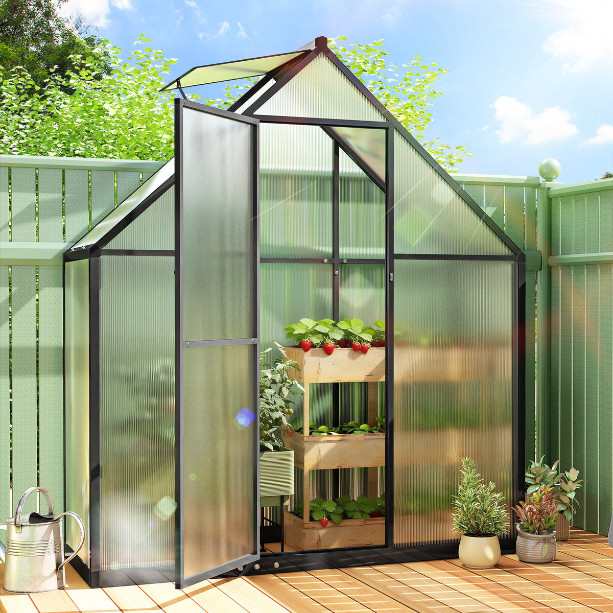 Serre de Jardin en Aluminium Polycarbonate, Montage Rapide, Fenêtre Réglable, Porte Battante, 170x58x195cm, Transparent-1