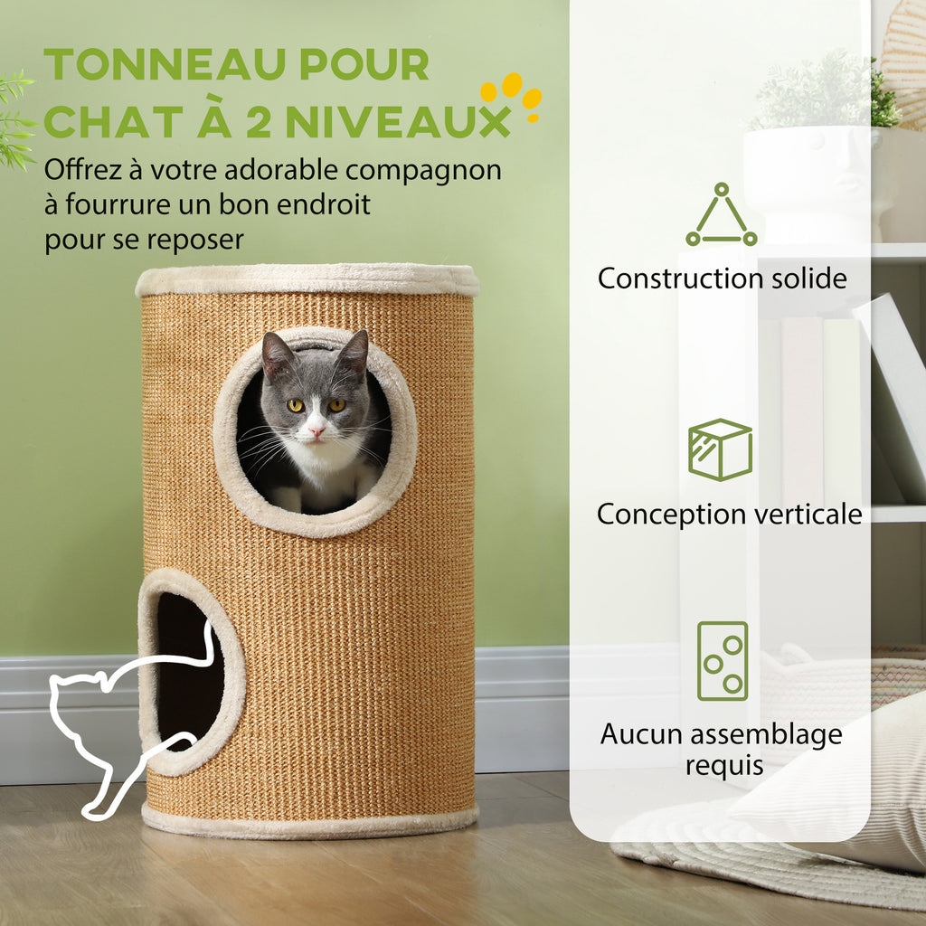 Tonneau à gratter pour chat tour à griffer arbre à chat à 2 couches en sisal naturel pour 1 à 2 chats Ø 35 x 60H cm-3
