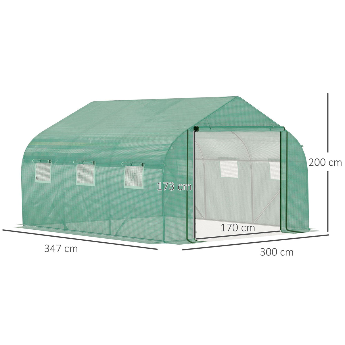 Serre Tunnel de Jardin Grande 3.5 x 3 x 2 m - 6 fenêtres et Porte zippée Enroulable - Acier galvanisé PE Haute densité Vert-2