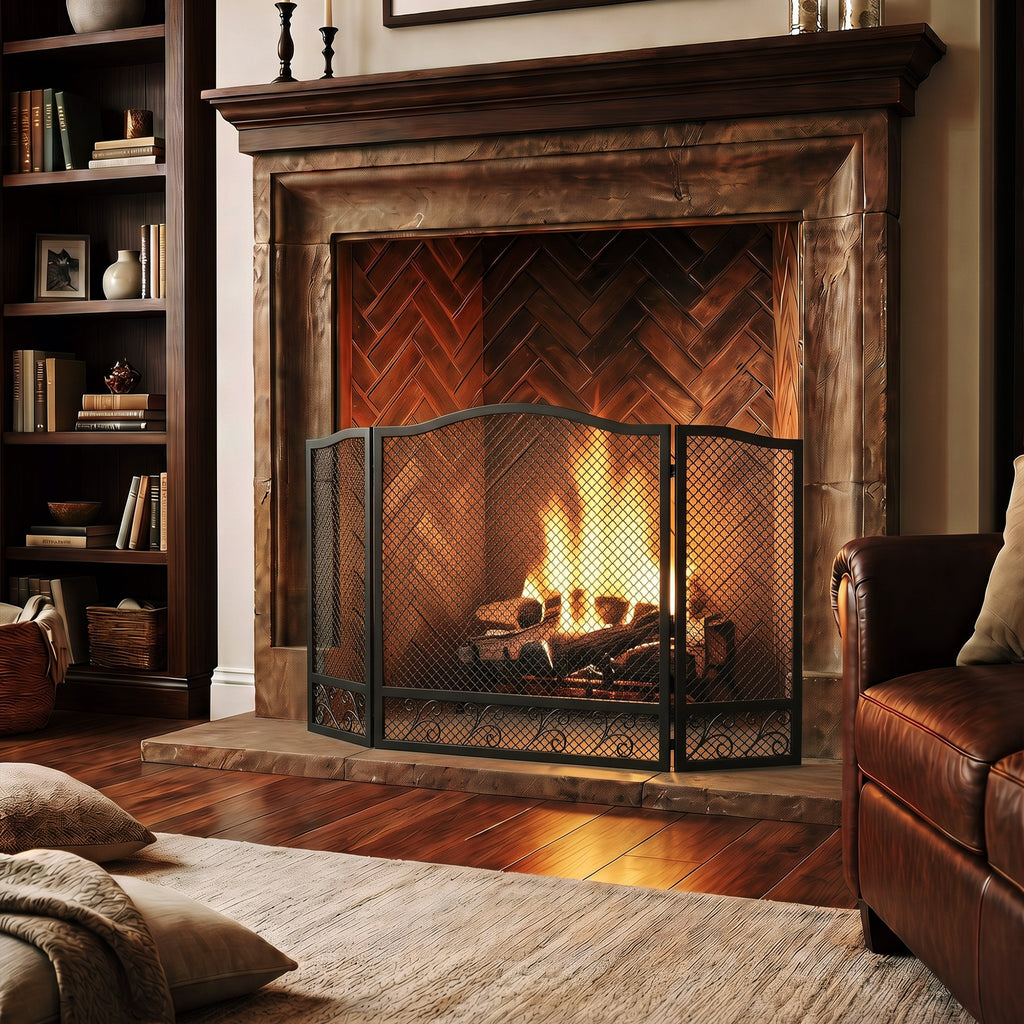 Pare Feu Cheminée Pliable 3 Panneaux, Pare-Étincelles Cheminée, Motif Floral, Métal, 107 x 60 cm, Noir-8