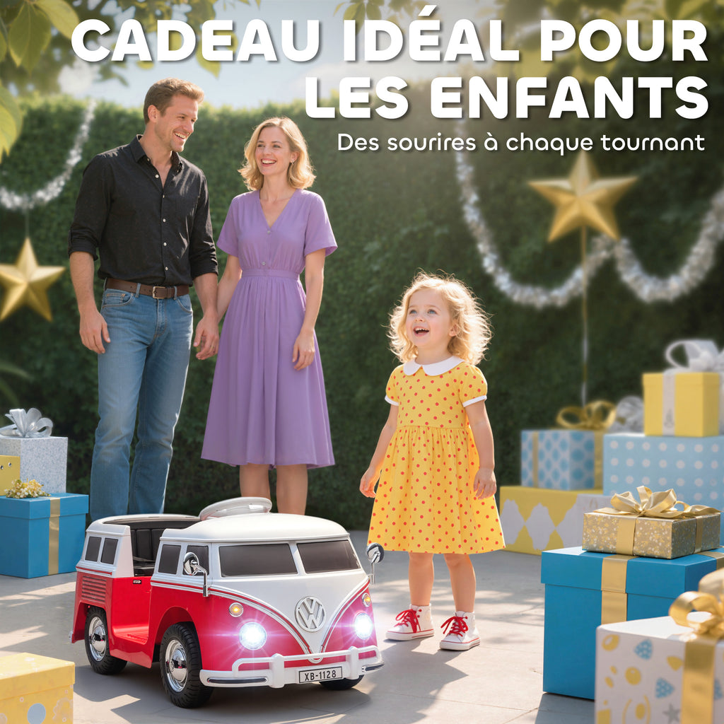 Voiture électrique enfant Volkswagen T1 sous licence officielle 12 V avec 2 moteurs démarrage doux 89x49x41,5cm rouge-7