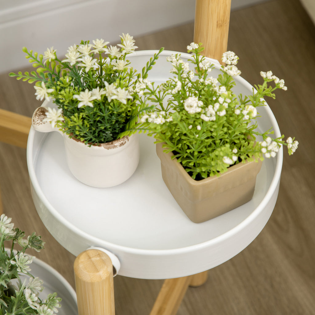 Support pour plantes étagère à fleurs à 4 niveaux en bambou et métal pour extérieur intérieur 28 x 28 x 80 cm blanc-6