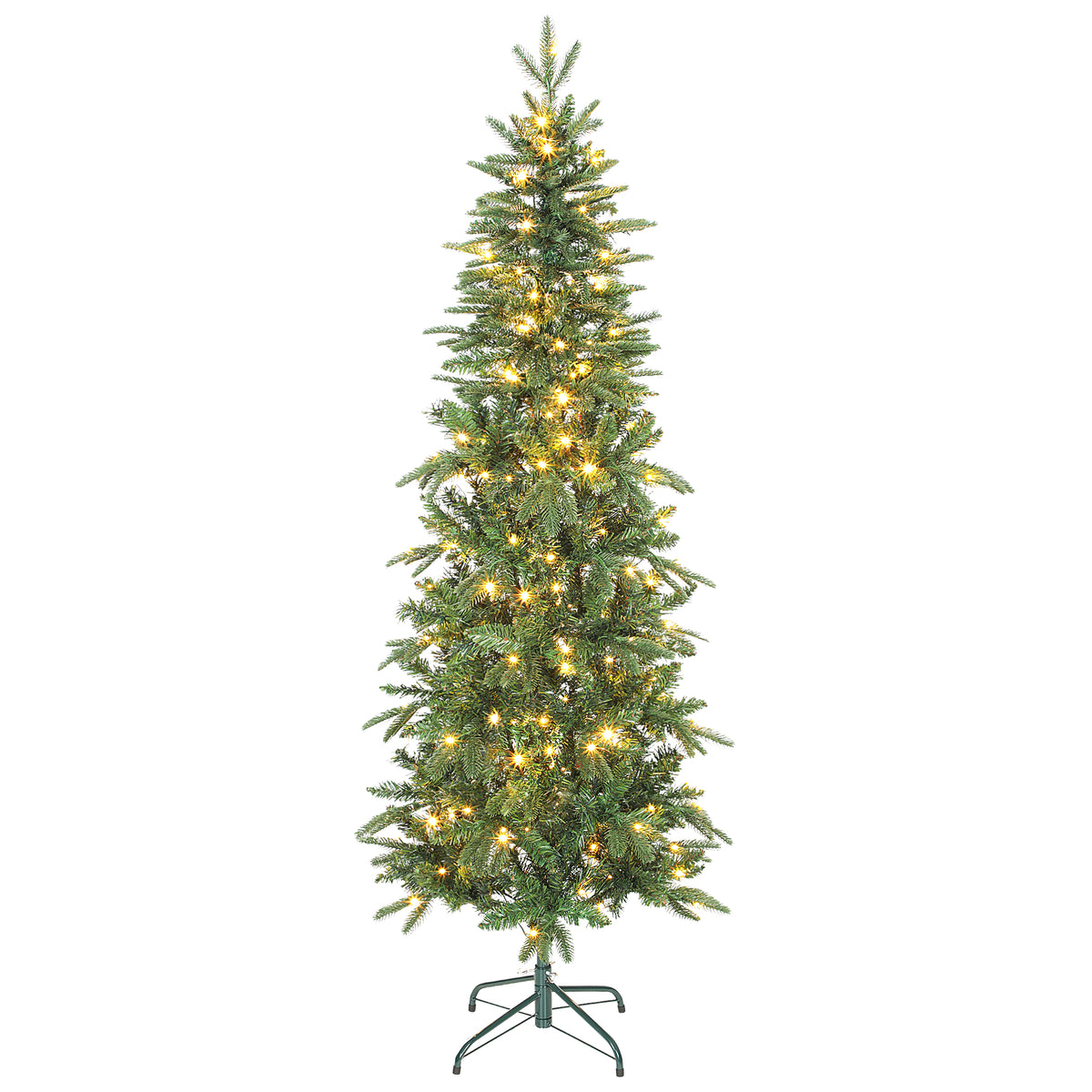 Sapin de Noël artificiel 180 cm, arbre de Noël slim avec 200 lumières 8 modes d'éclairage 605 branches articulées, vert-0