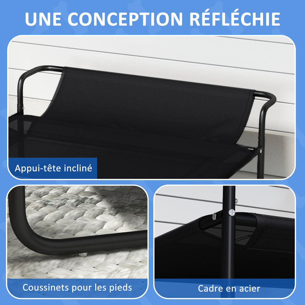 Lit surélevé pour chiens animaux de compagnie avec appui-tête tissu micro-perforé 91 x 69 x 29 cm noir-5