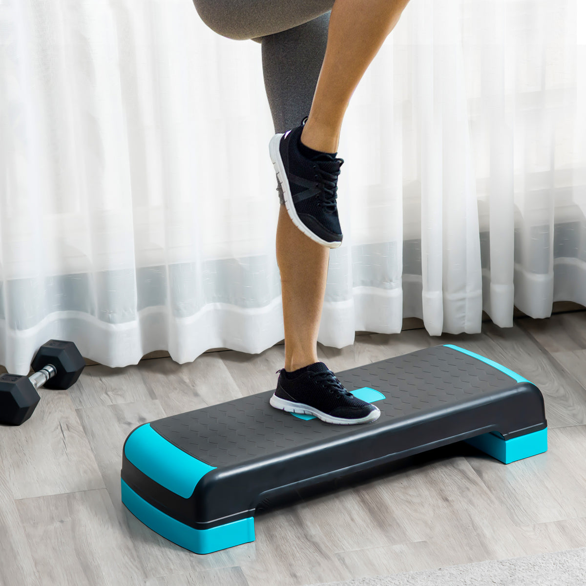 Stepper aérobic fitness hauteur réglable 3 niveaux surface antidérapante 78 x 28 x 20 cm noir et bleu-1