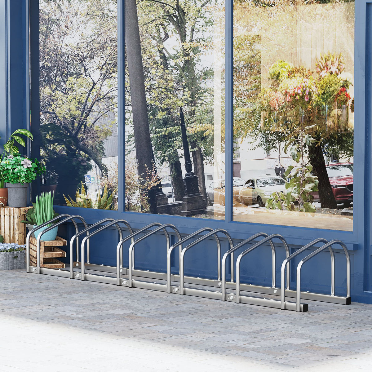 Râtelier 6 vélos range-vélos support de rangement pneu 65 mm sol ou mural pour VTT enfants BMX 179 x 33 x 27 cm acier argent-1
