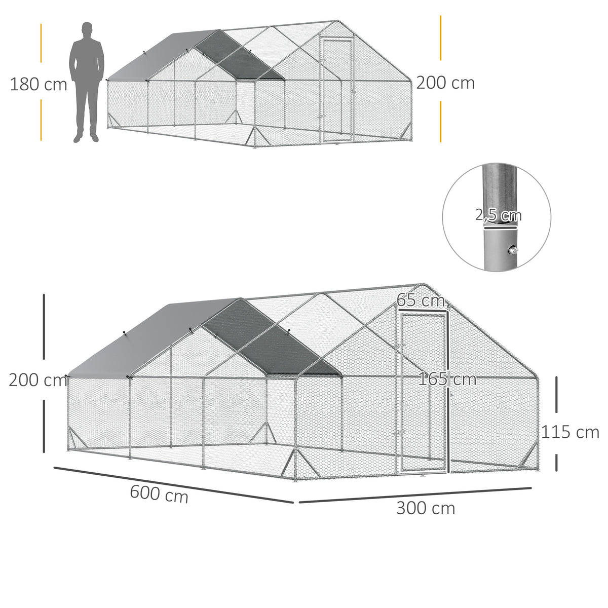 Enclos poulailler chenil volière extérieur 18 m² - Parc grillagé dim. 6L x 3l x 2H m Acier galvanisé-2