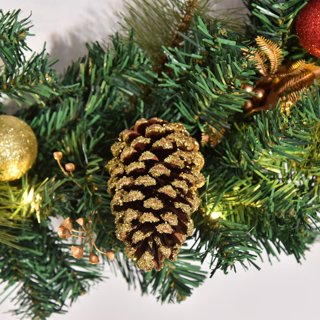 Couronne de Noël artificielle lumineuse avec 20 LED de 60 cm - décorée de houx et de pommes de pin-7