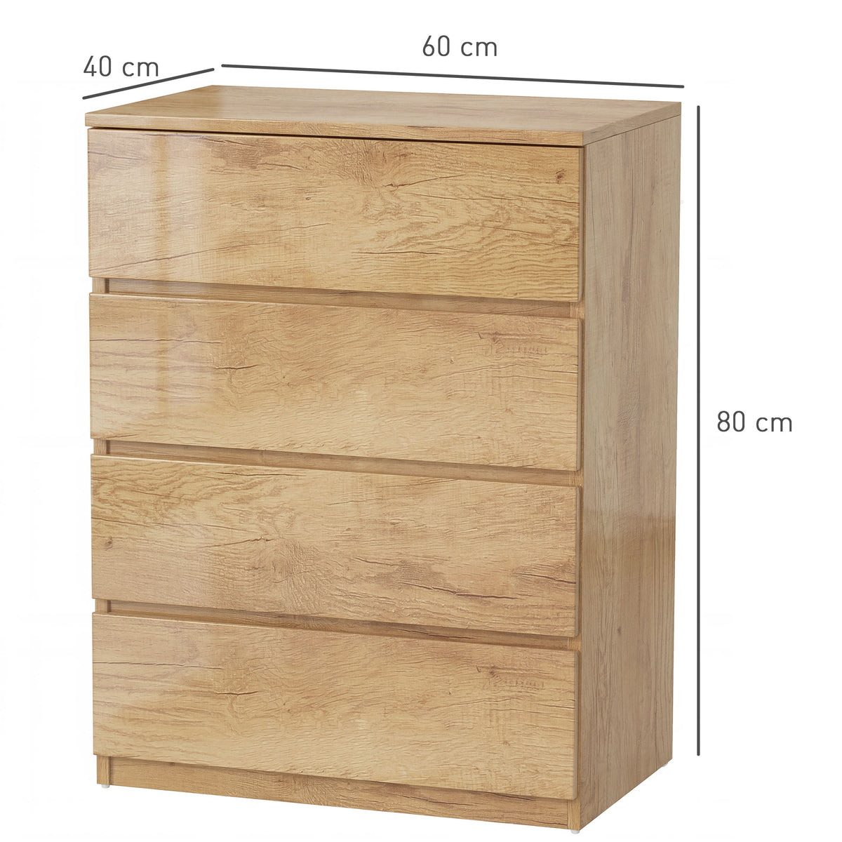 Commode 4 tiroirs meuble de rangement sans poignées design minimaliste 60 x 40 x 80 cm naturel-2