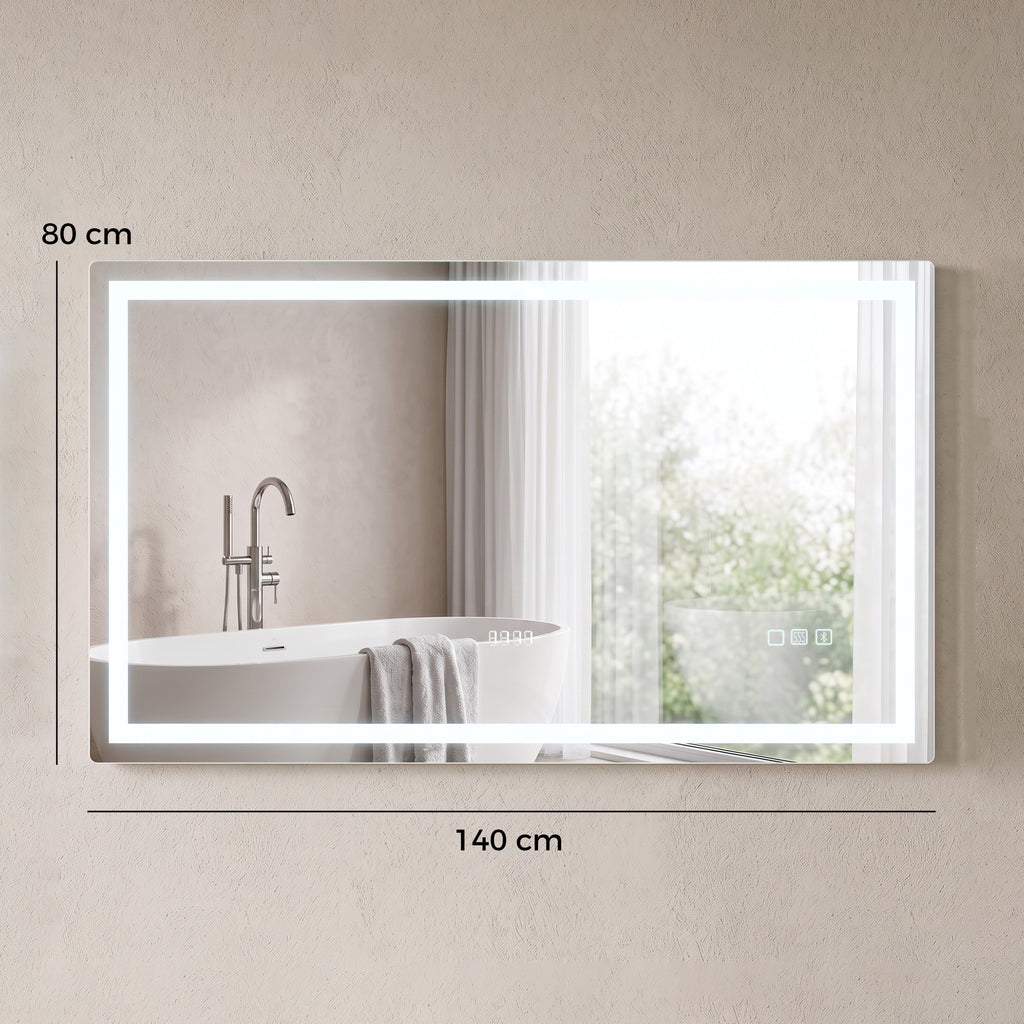 Miroir salle de bain LED bluetooth 140 x 80 cm interrupteur tactile lumière réglable 3 couleurs anti-buée mémoire argent-2