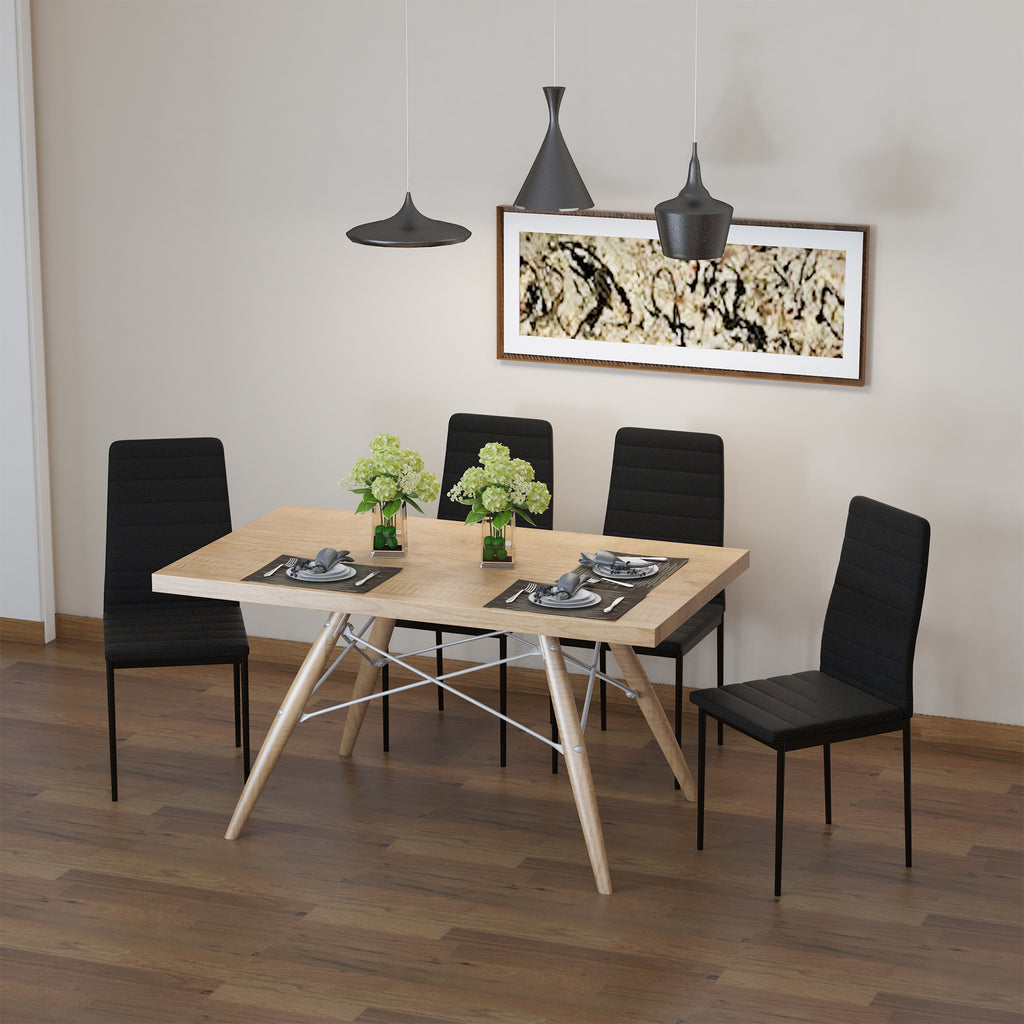 Lot de 4 chaises de salle à manger chaises de cuisine avec dossier haut pieds en métal et tissu en lin 41x50x97cm noir-1