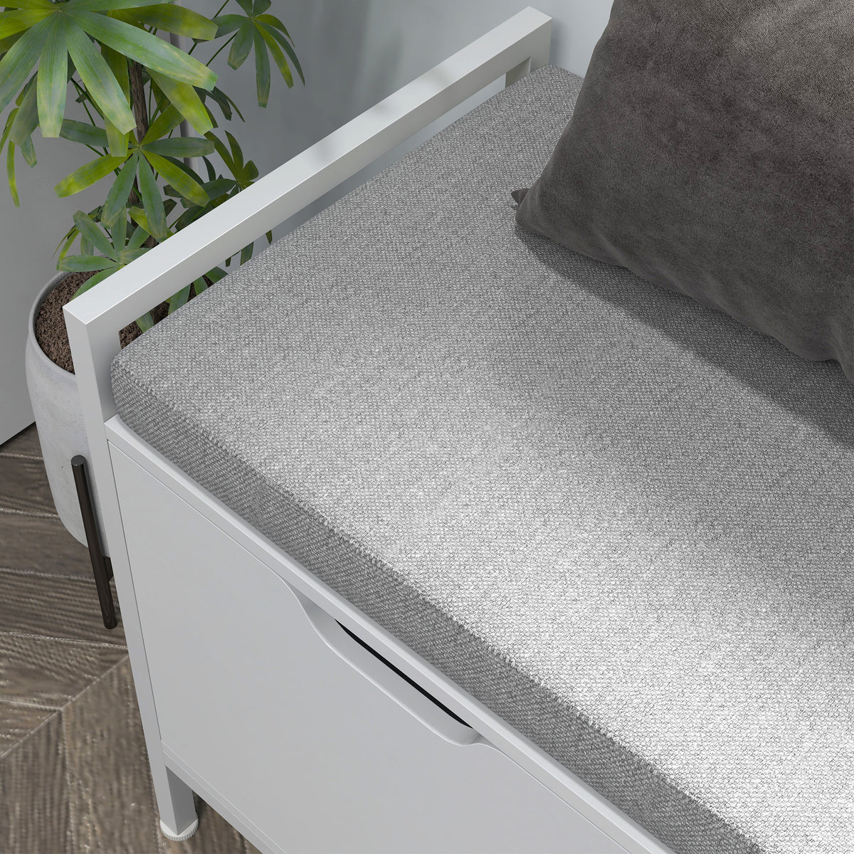 Banc meuble à chaussures, 2 placards, meuble d'entrée avec coussin rembourrée, 84l x 35P x 50H cm, blanc-7