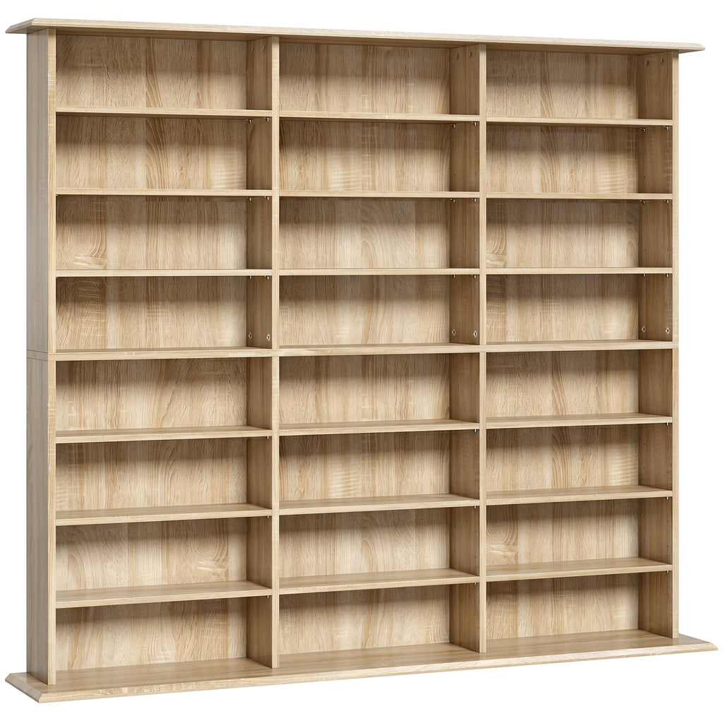 Meuble de rangement 1032 CDs / 594 DVDs, étagère multimédia, 24 compartiments et 18 étagères ajustables, chêne-0