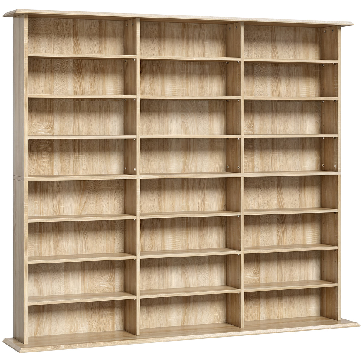 Meuble de rangement 1032 CDs / 594 DVDs, étagère multimédia, 24 compartiments et 18 étagères ajustables, chêne-0