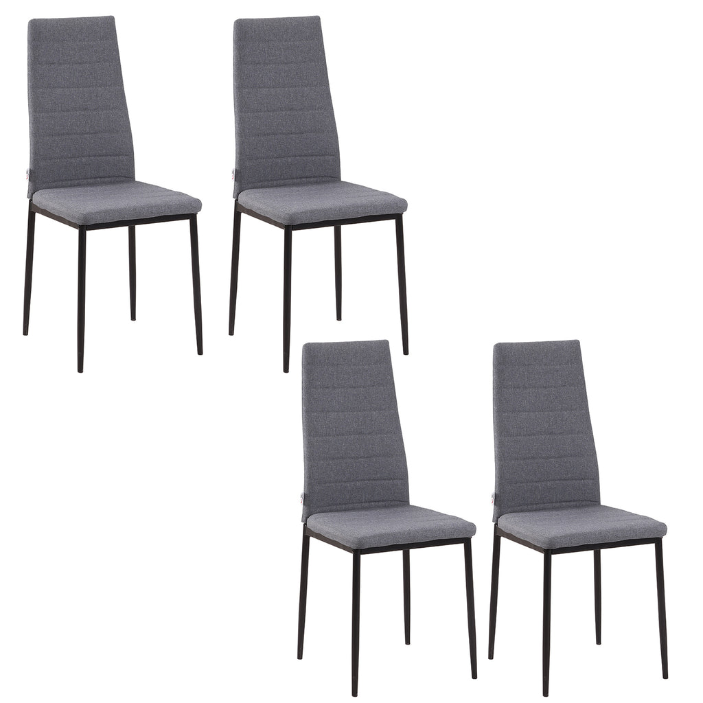 Lot de 4 chaises de salle à manger chaises de cuisine avec dossier haut pieds en métal et tissu en lin 41x50x97cm gris-0
