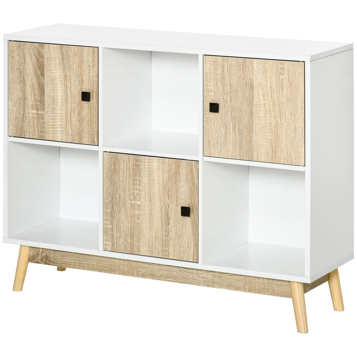 Buffet Salon, Meuble de Rangement 9 Cubes avec 3 Portes et 3 Compartiments Ouverts, Pieds en Bois de Pin, Style Moderne, Buffet Salle à Manger, Cuisine, 96x30x75cm, Blanc et Naturel-9