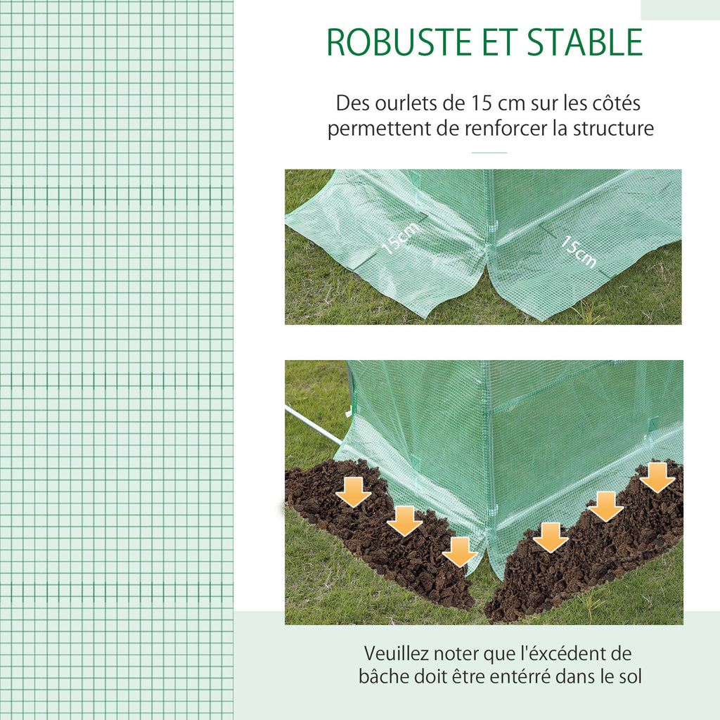 Bâche de Rechange Serre Tunnel 18 m², bâche 6 x 3 x 2 m PE Anti-UV imperméable 12 fenêtres + Porte Enroulable zippée vert-5