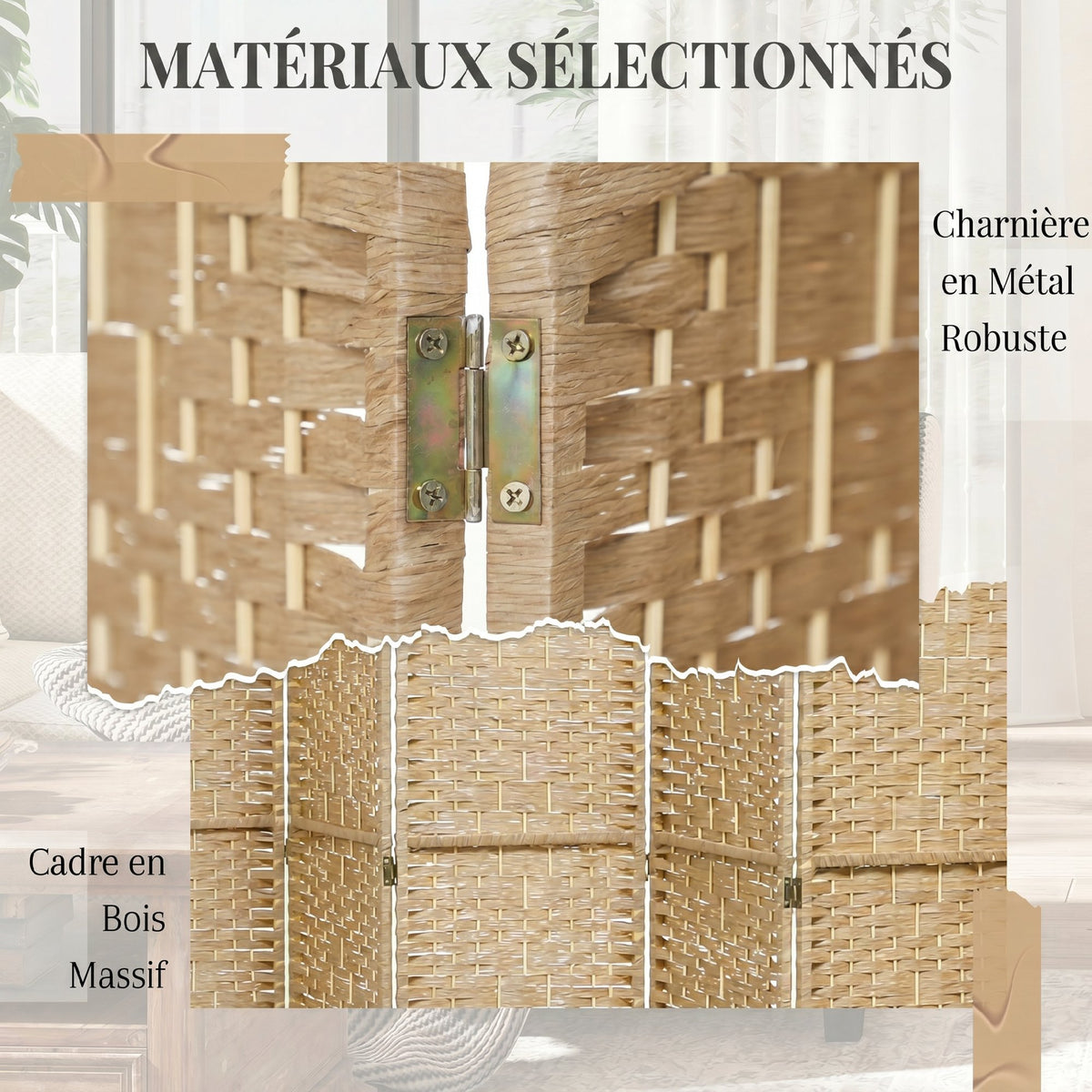 Paravent intérieur en bois séparateur de pièce cloison pliable 8 panneaux 320 x 170 cm bois naturel-4
