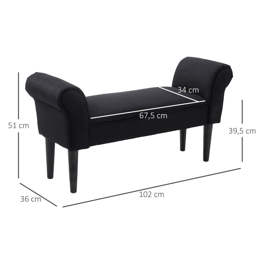 Banc Entrée Bout de Lit Rembourré pour Chambre à Coucher, Tissu à Voile, 102 x 36 x 51 cm, Noir-2