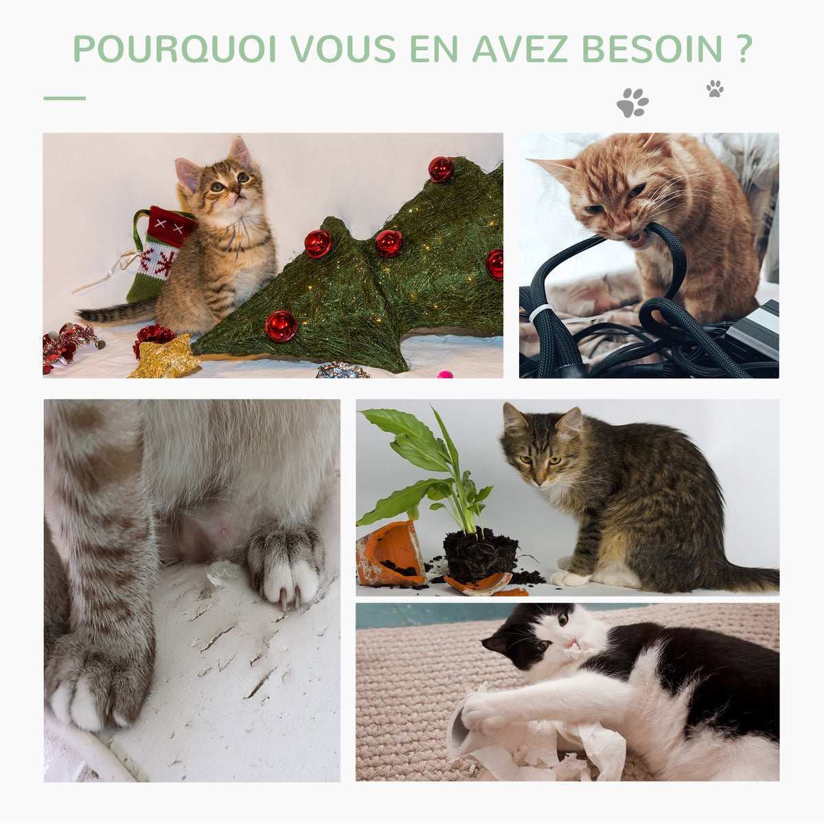 Griffoir pour chat d'intérieur en forme de cactus, arbre à chat en sisal résistant avec base, 40 x 40 x 65 cm, vert-5