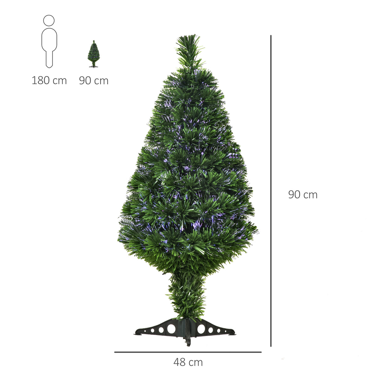 Sapin de Noël Artificiel Lumineux 90H cm Fibre Optique Multicolore + Support Pied 90 Branches Vert-2