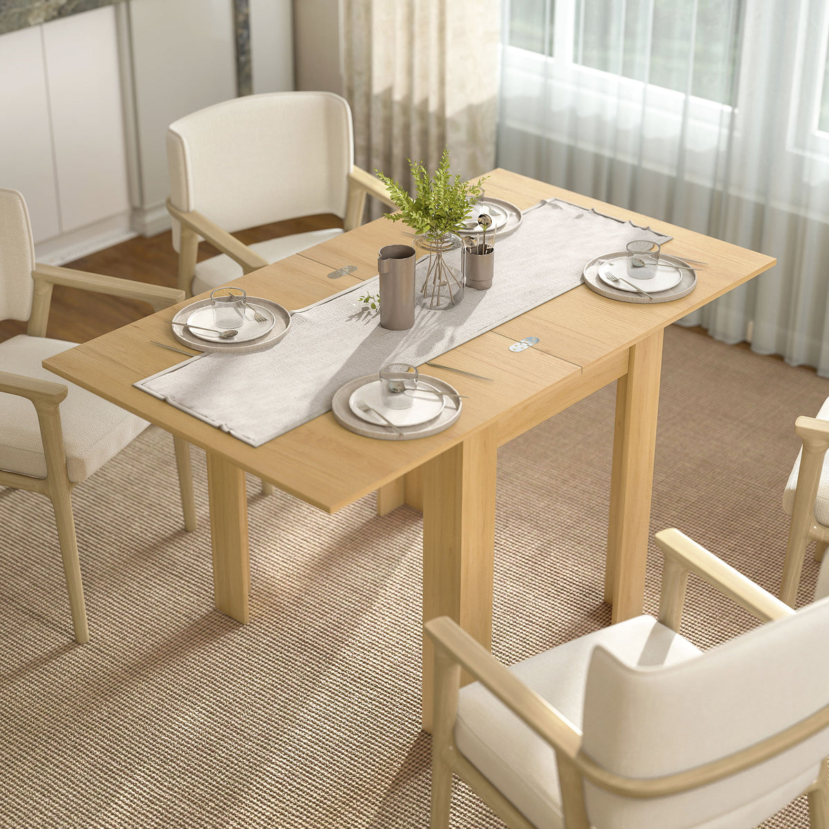 Table à manger extensible rectangle pour 4 à 6 personnes, table de cuisine 70-140 cm, patins en feutre, bois naturel-8