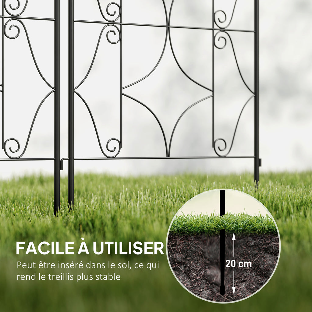 Support pour plantes grimpantes avec motif lot de 2 treillis de jardin pour vigne fleurs légumes métal 50 x 180 cm noir-4