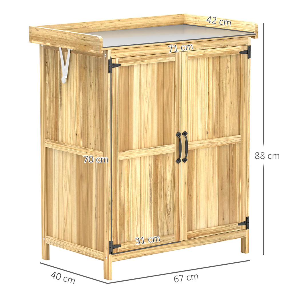 Armoire de jardin en bois abri de jardin avec 2 portes, toit à charnières et étagère, 74 x 43 x 88 cm, bois naturel-2