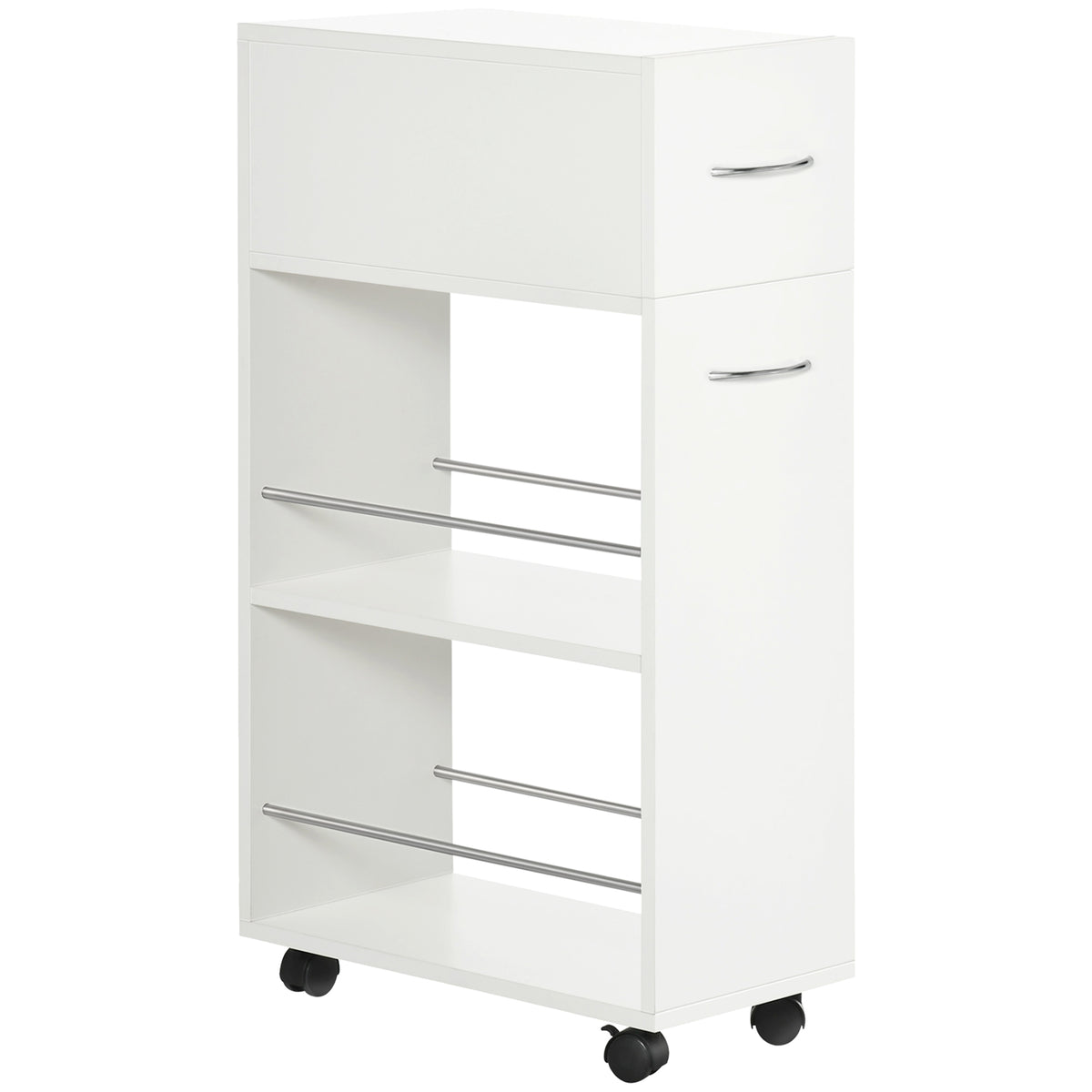 Chariot de cuisine avec 1 tiroir et 2 étagères ouvertes sur roulettes pour 25 x 50 x 85 cm Blanc-0