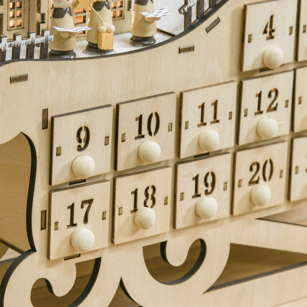 Calendrier avent bois Lumineux Frome traineau - 10 lumières Blanc Chaud - 24 tiroirs - décoration Lumineuse Noël-6