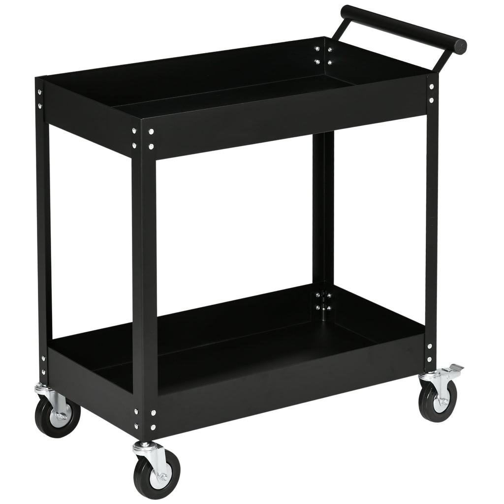 Chariot d'atelier servante atelier à 2 niveaux, poignée latérale et roulettes verrouillables, 84,5x38x84cm, noir-0