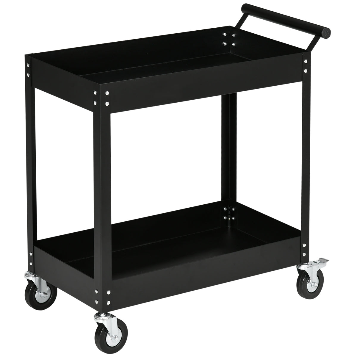 Chariot d'atelier servante atelier à 2 niveaux, poignée latérale et roulettes verrouillables, 84,5x38x84cm, noir-0
