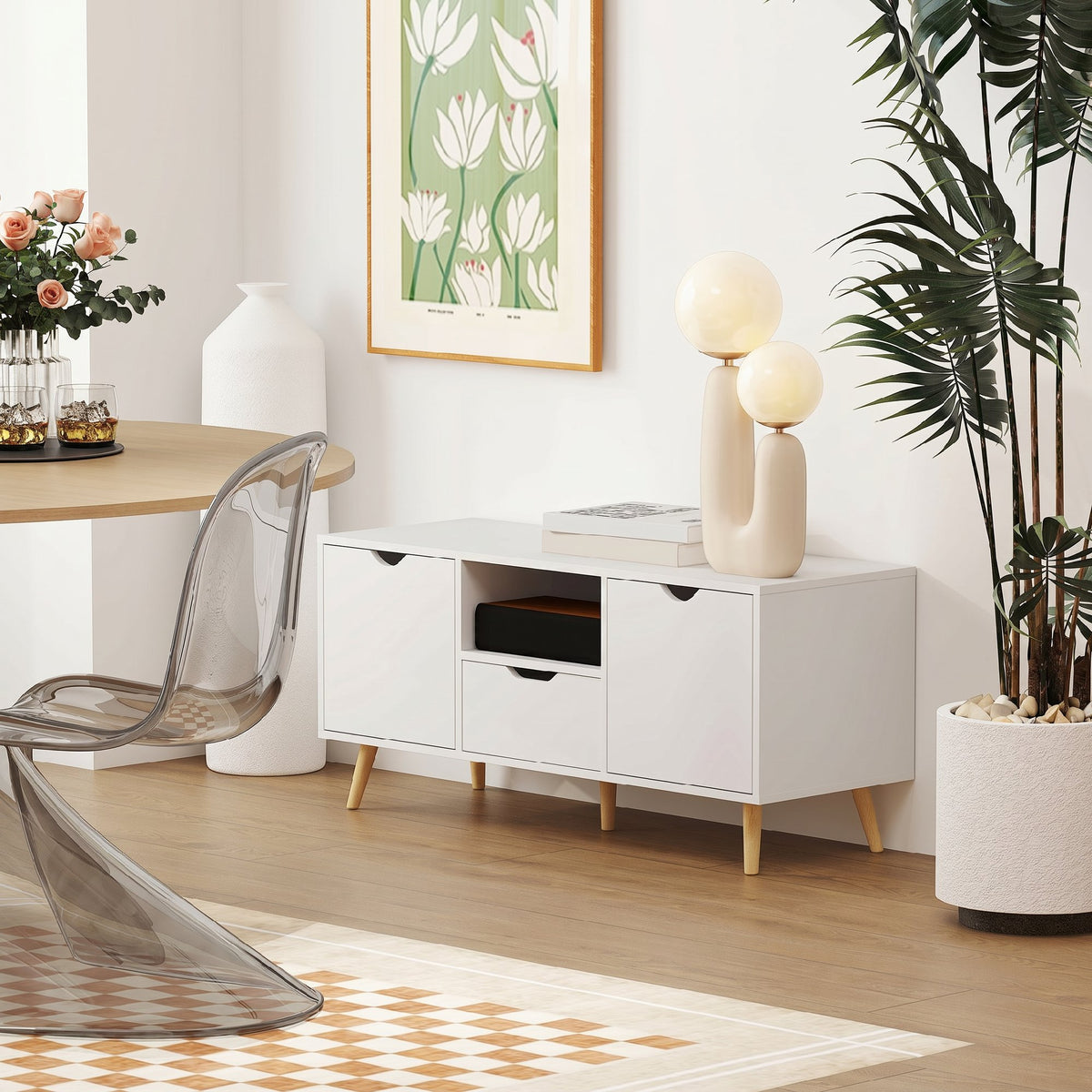 Meuble TV Banc TV Buffet bas Meuble de rangement sur pied avec 2 placards en Bois pour Chambre Salon-6