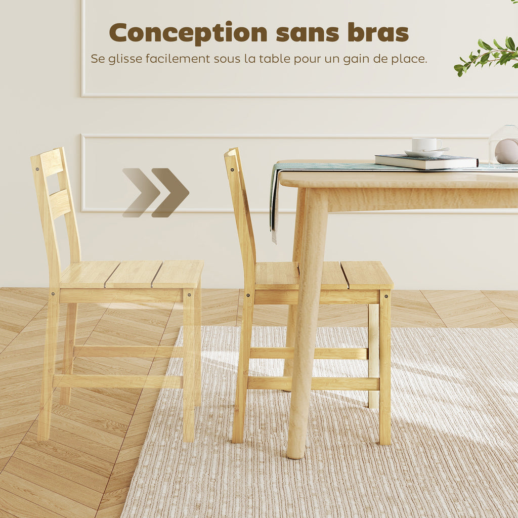 Lot de 2 chaises de salle à manger en bambou, chaises de cuisine sans accoudoirs avec assise à lattes, bois naturel-5