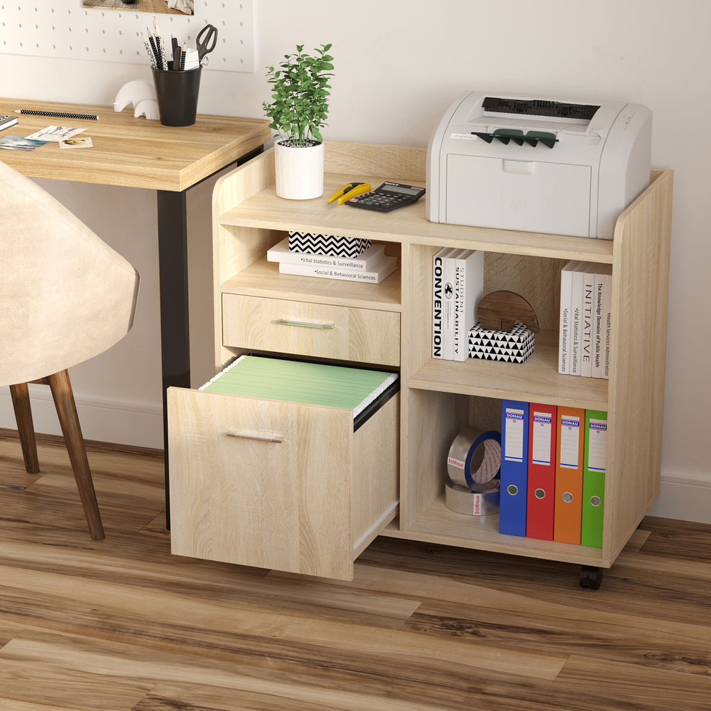 Support d'imprimante - Caisson d'organisation de Bureau Roulant - Dim. 80l x 40P x 72H cm en Bois Chêne clair-9