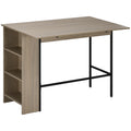 Ilot centra table de bar plateau latéral  rabattable et 3 étagères 120 x 76 x 91,4 cm gris clair-0