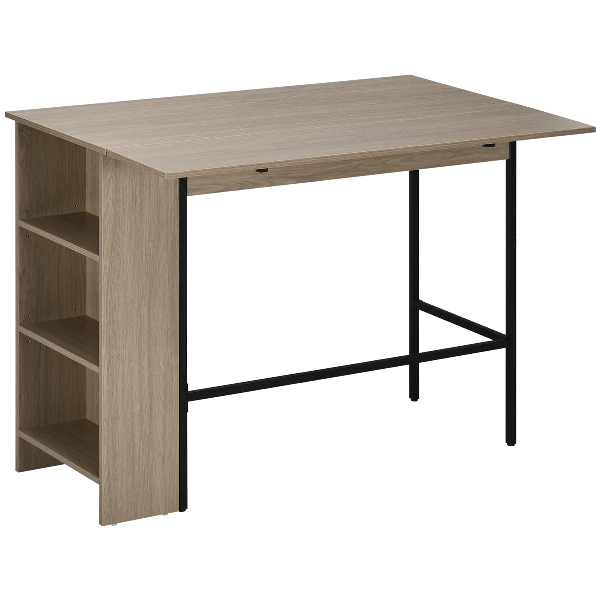 Ilot centra table de bar plateau latéral  rabattable et 3 étagères 120 x 76 x 91,4 cm gris clair-0