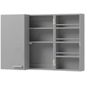 Armoire à pharmacie murale, armoire à médicaments avec double porte verrouillable 2 clés, 53x20x53cm, gris-0