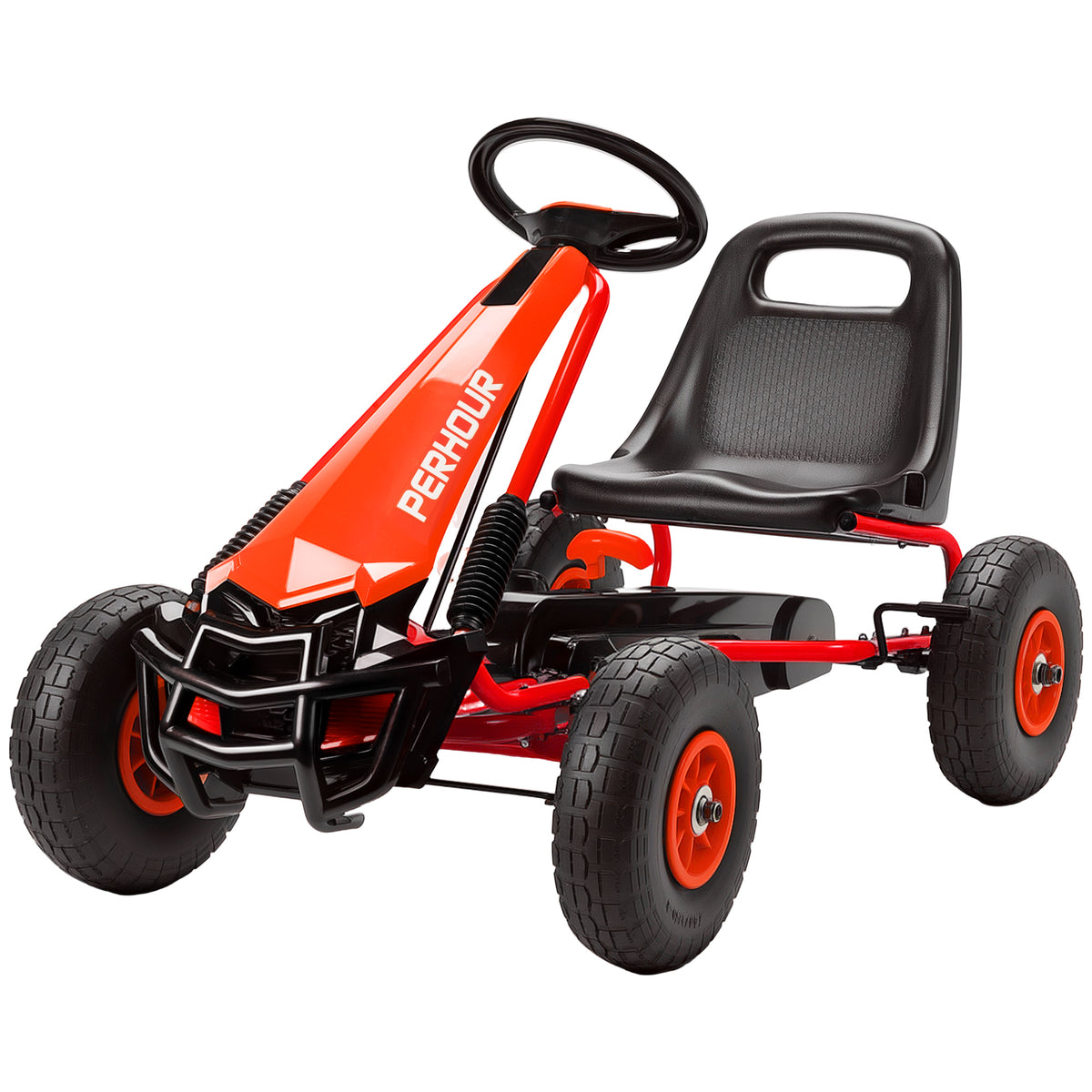 Kart à pédales Go-Kart pour enfants siège réglable pneus EVA embrayage manuel et frein 110 x 61 x 62 cm rouge-0