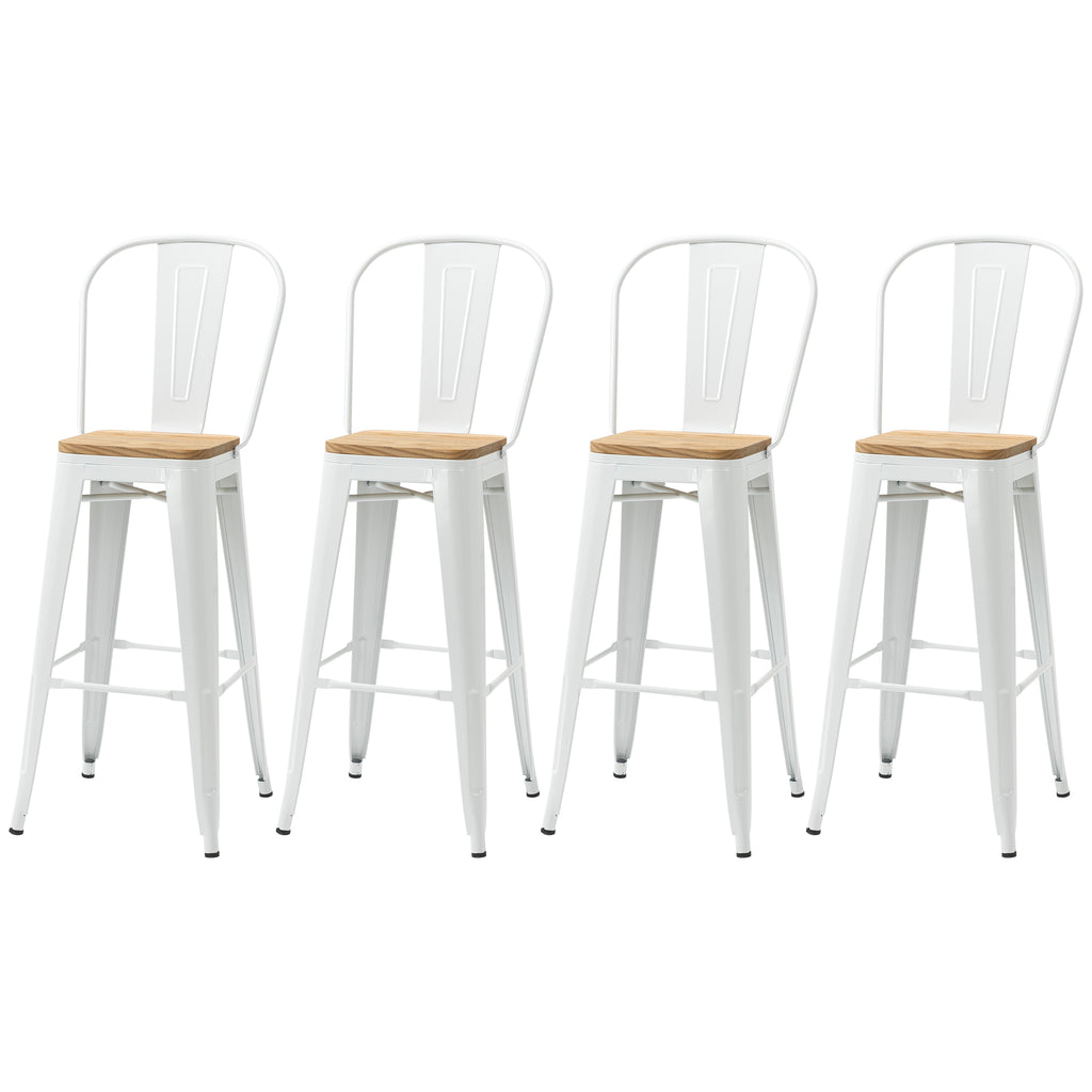 Lot de 4 tabourets de bar industriel avec dossier repose-pied hauteur assise 76 cm métal crème-9