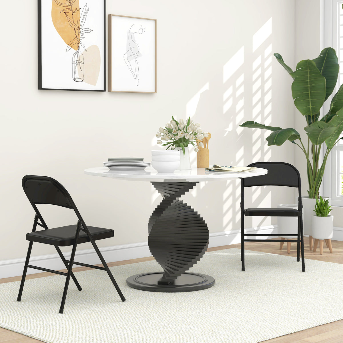 Lot de 2 chaises pliantes chaises de salle à manger portables cadre en acier dim. 45l x 46P x 78H cm noir-1