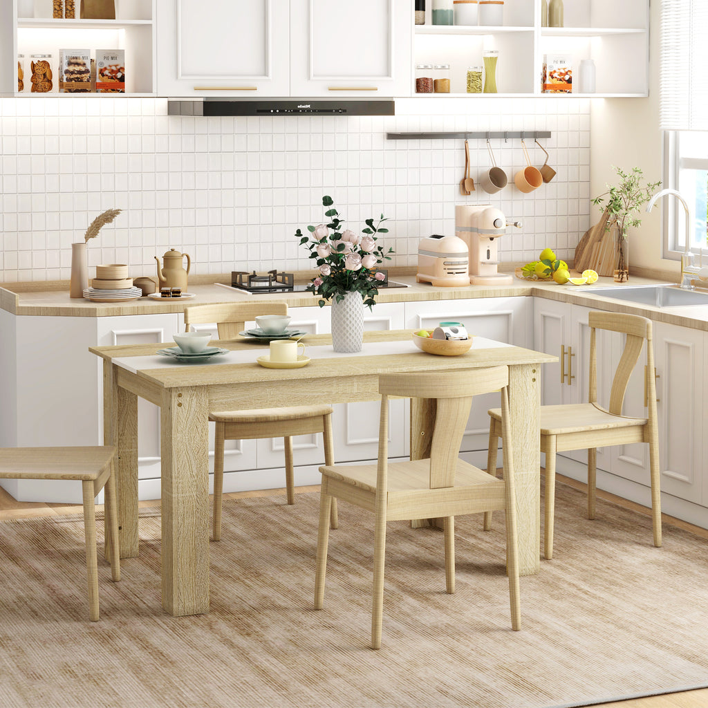Table de salle à manger pour 6 personnes en bois aspect naturel et blanc, dim. 140L x 90l x 75H cm-9