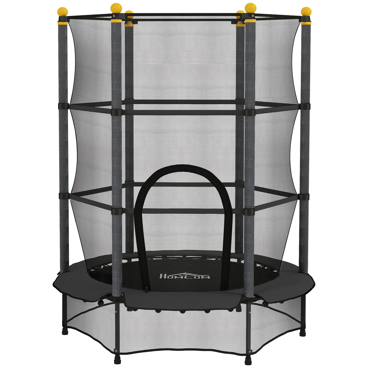 Trampoline Enfant Ø 1,40 × 1,90H m Filet de sécurité Porte zipée Couvre-Ressorts 6 poteaux rembourrés Inclus Noir-0